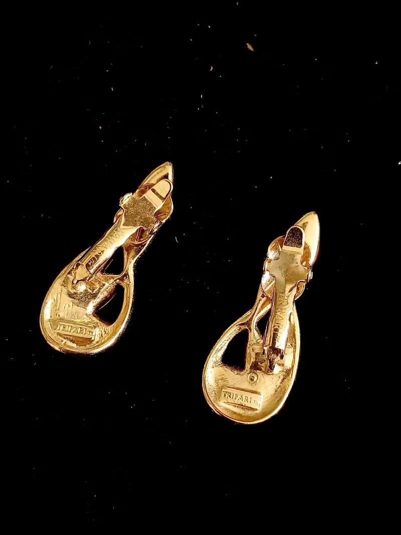 vintage jewelry Trifari 粉色琺瑯美型 夾式耳環