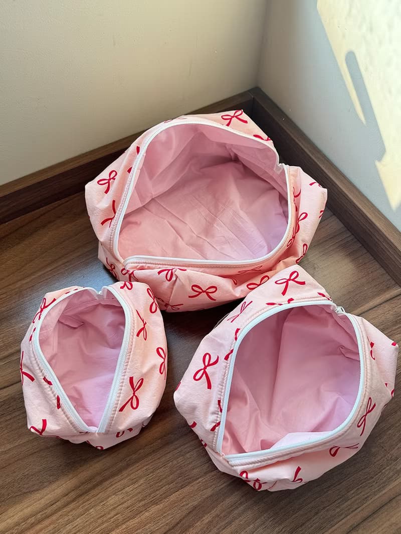 Sweetstore Supply原創粉格蝴蝶結化妝包便攜收納包