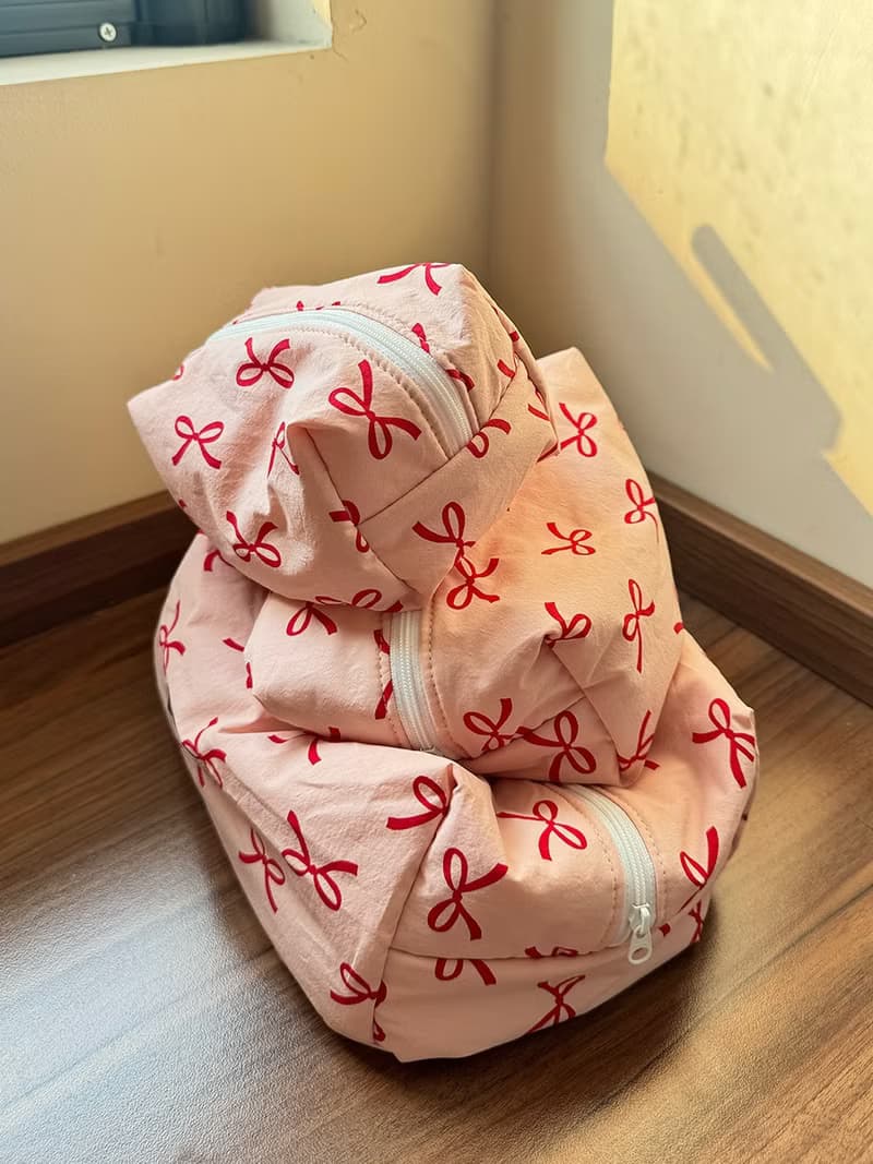 Sweetstore Supply原創粉格蝴蝶結化妝包便攜收納包