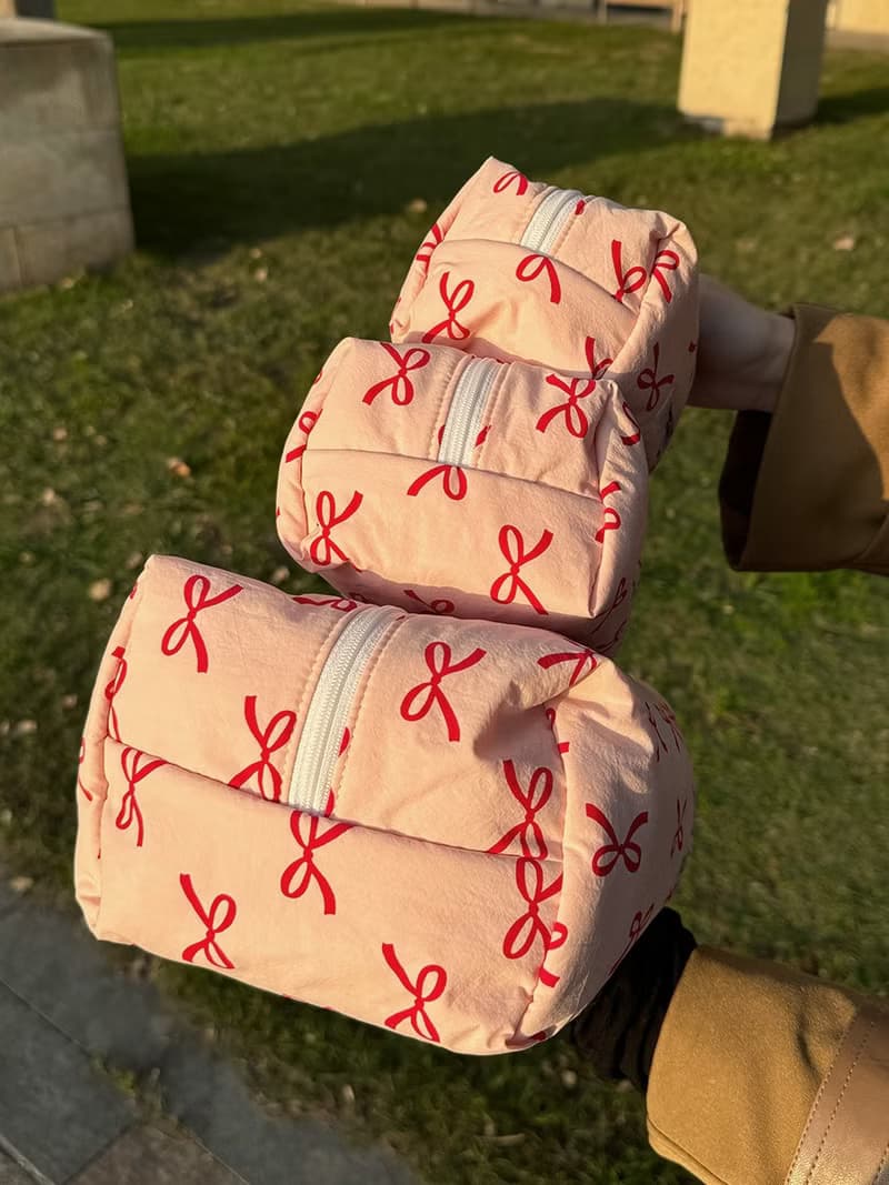 Sweetstore Supply原創粉格蝴蝶結化妝包便攜收納包