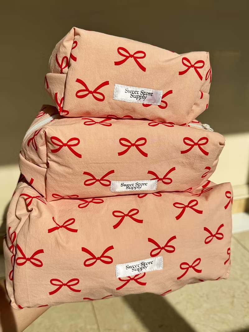 Sweetstore Supply原創粉格蝴蝶結化妝包便攜收納包