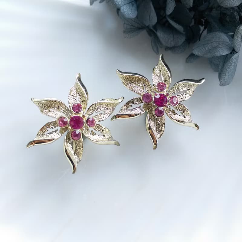 Vintage Jewelry SARAH COV  Fashion Flower 夾式耳環