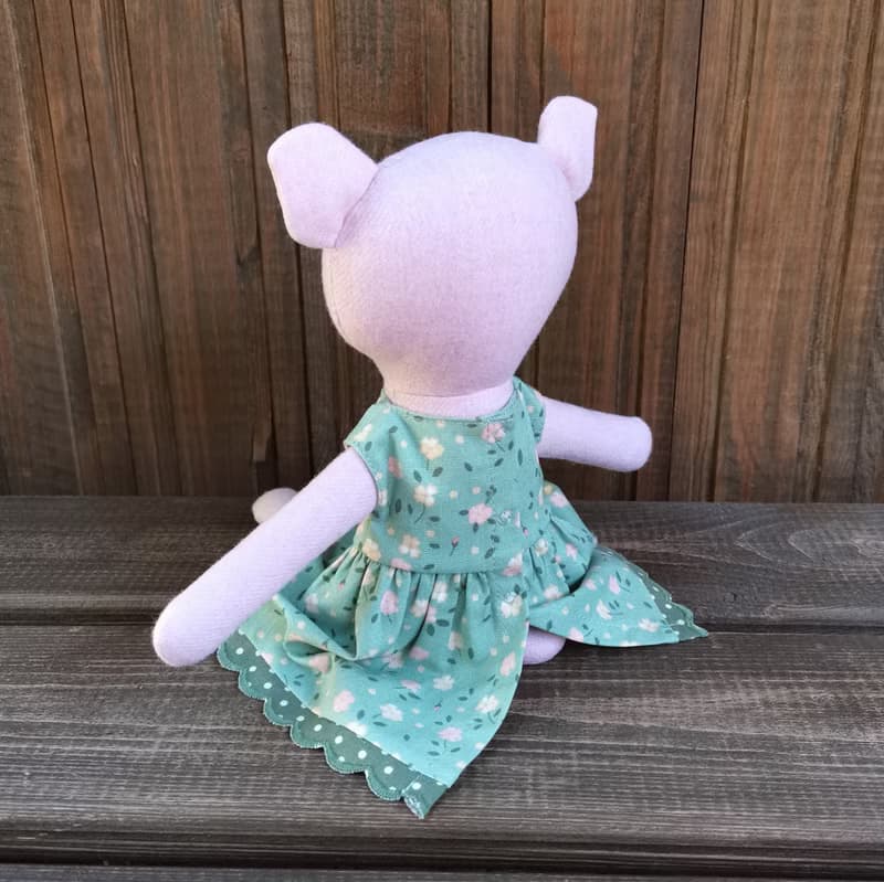 Pink pig girl, handmade plush toy, wool stuffed piggy doll