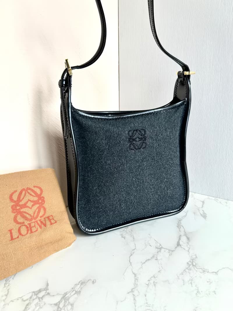 絕版中古包 Loewe 黑灰色拼皮流浪包 側背包 單肩包 二手古董包
