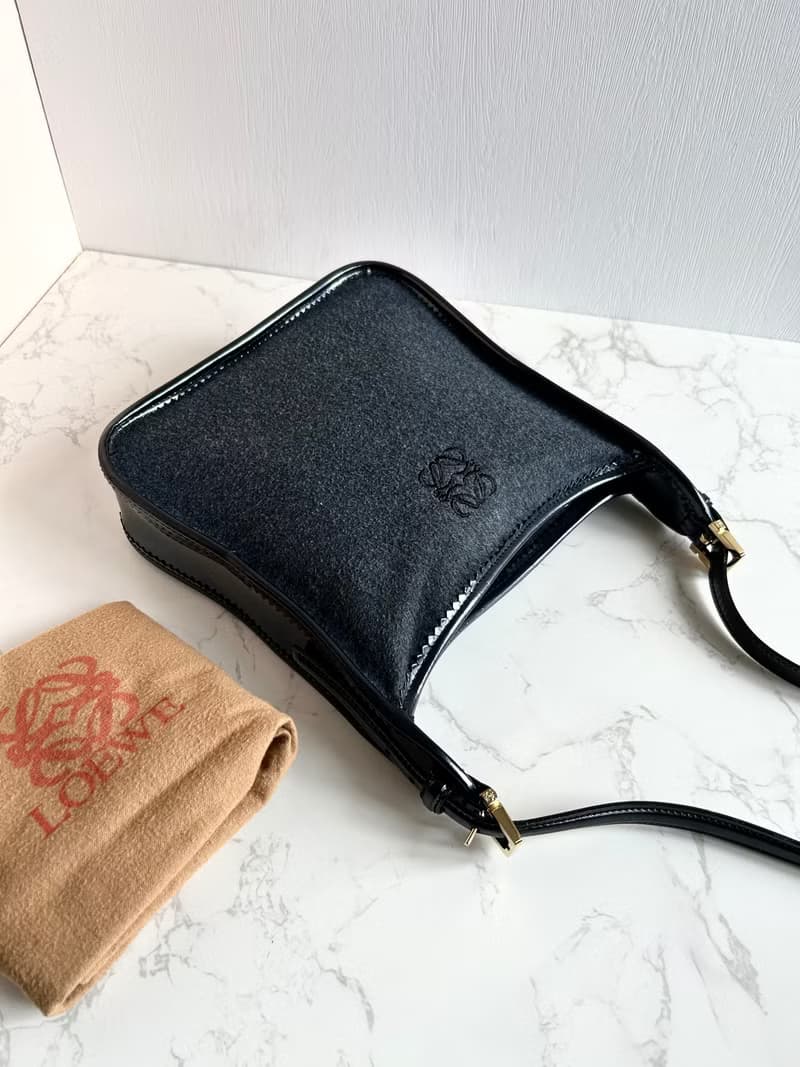 絕版中古包 Loewe 黑灰色拼皮流浪包 側背包 單肩包 二手古董包