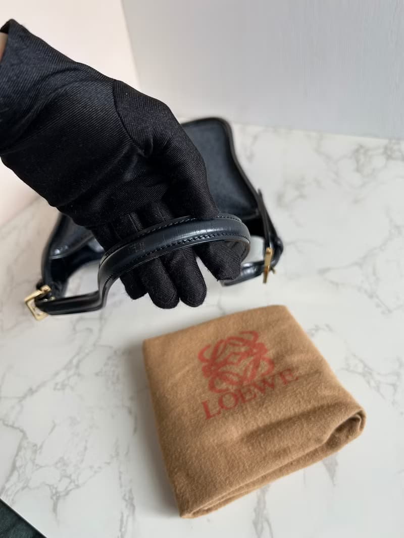 絕版中古包 Loewe 黑灰色拼皮流浪包 側背包 單肩包 二手古董包