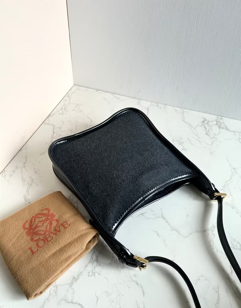 絕版中古包 Loewe 黑灰色拼皮流浪包 側背包 單肩包 二手古董包