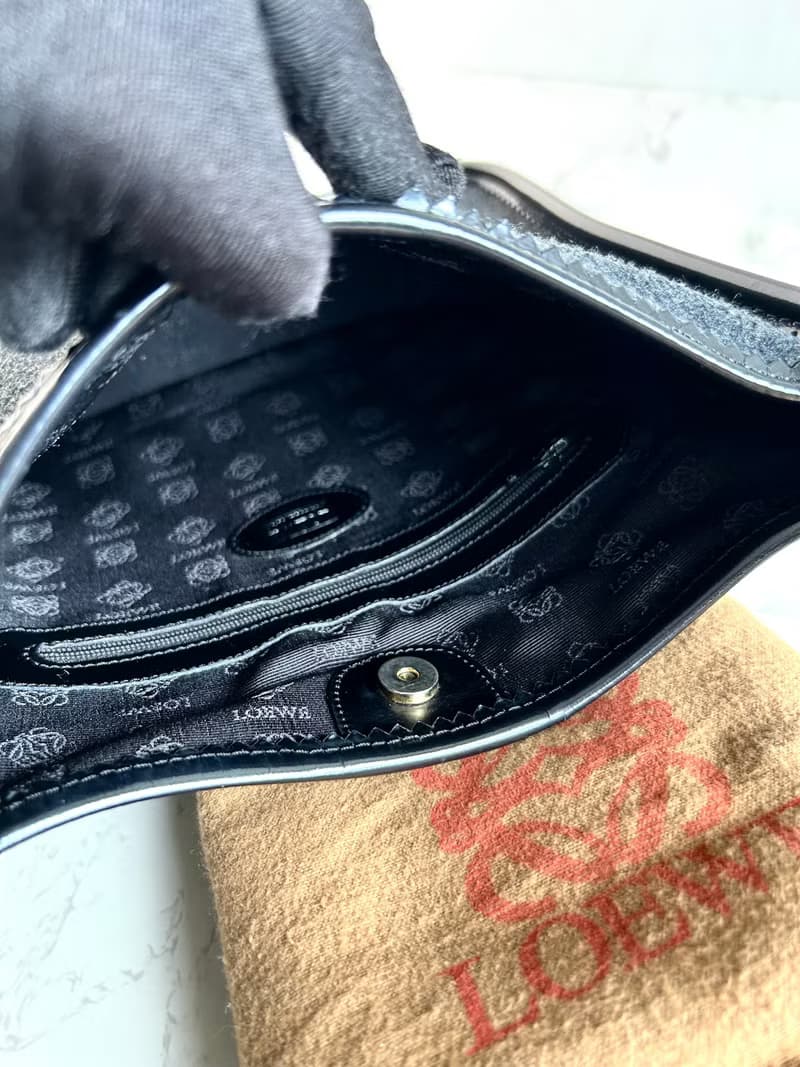 絕版中古包 Loewe 黑灰色拼皮流浪包 側背包 單肩包 二手古董包