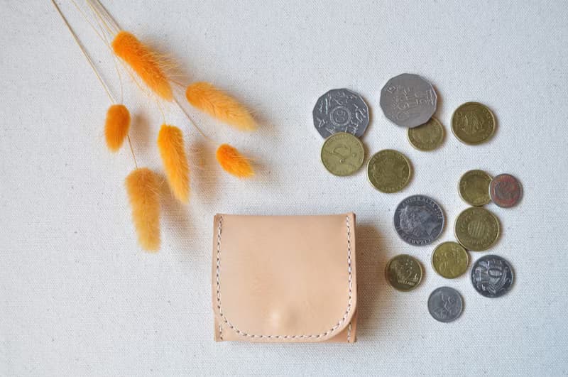 方型摺疊皮革零錢包-原色