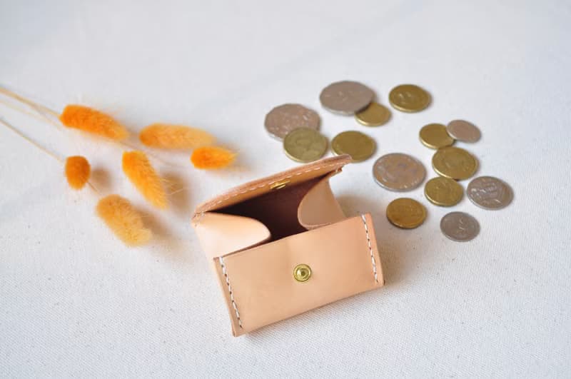 方型摺疊皮革零錢包-原色