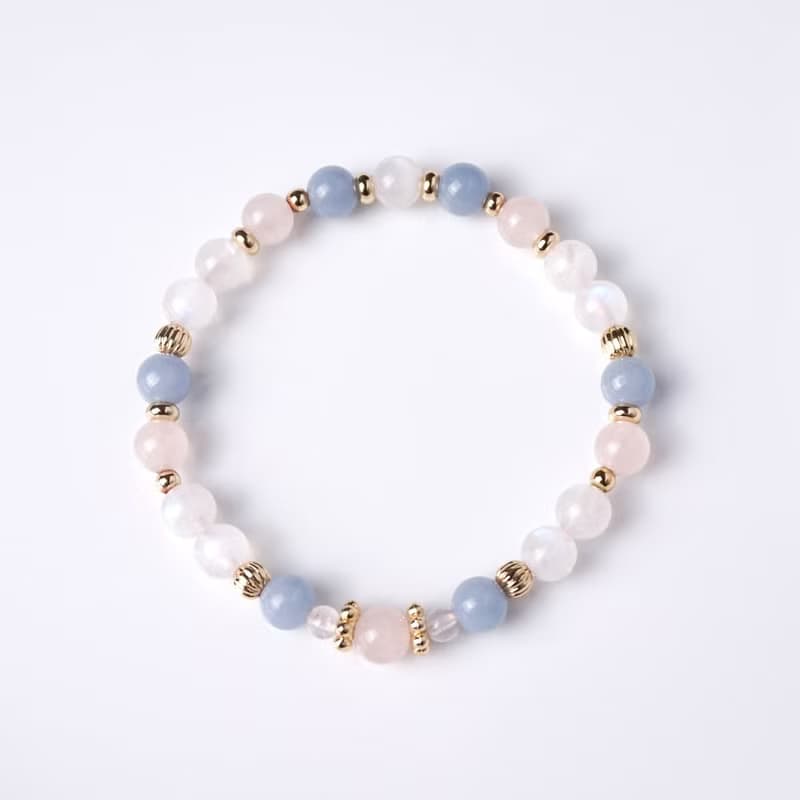 天使的祝福 // 月光石粉水晶天使石 手鍊 // 人緣 桃花 溝通 療癒