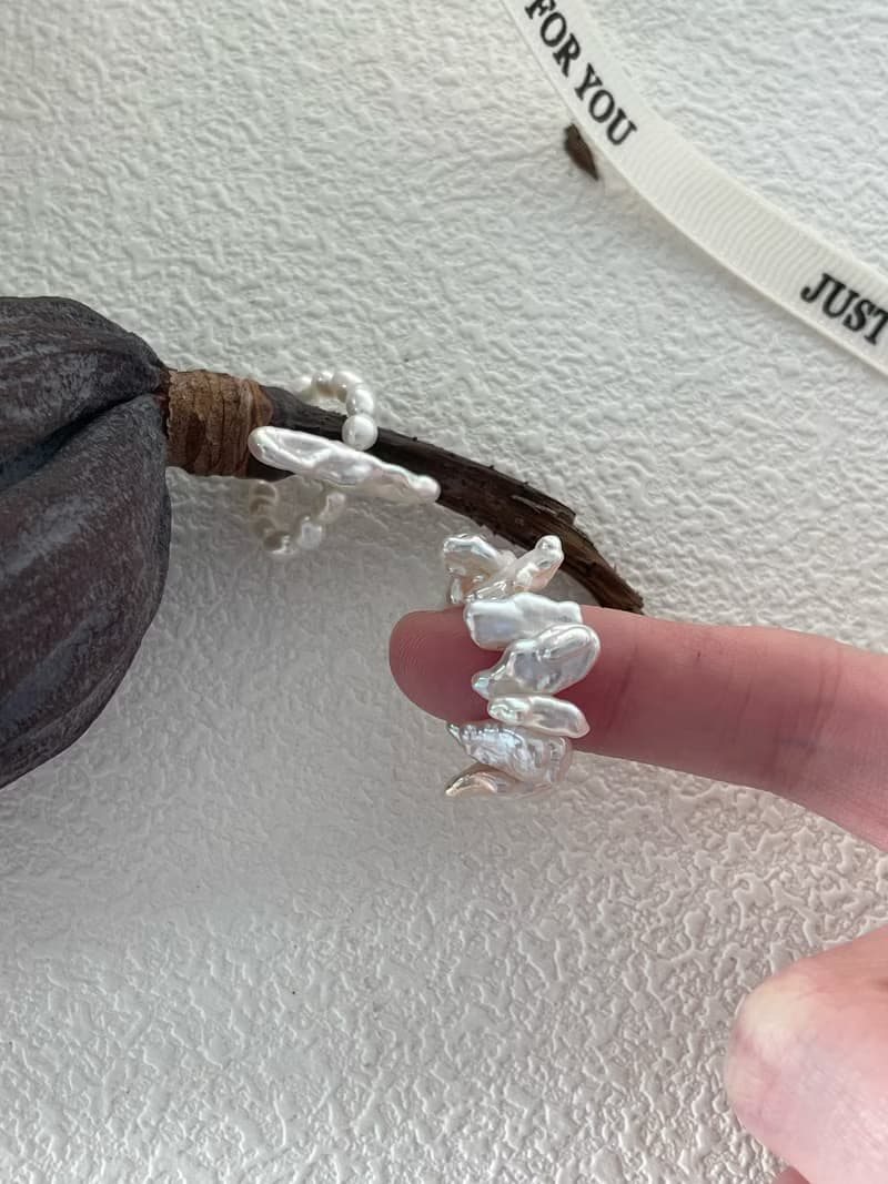 花瓣淡水珍珠彈力戒指