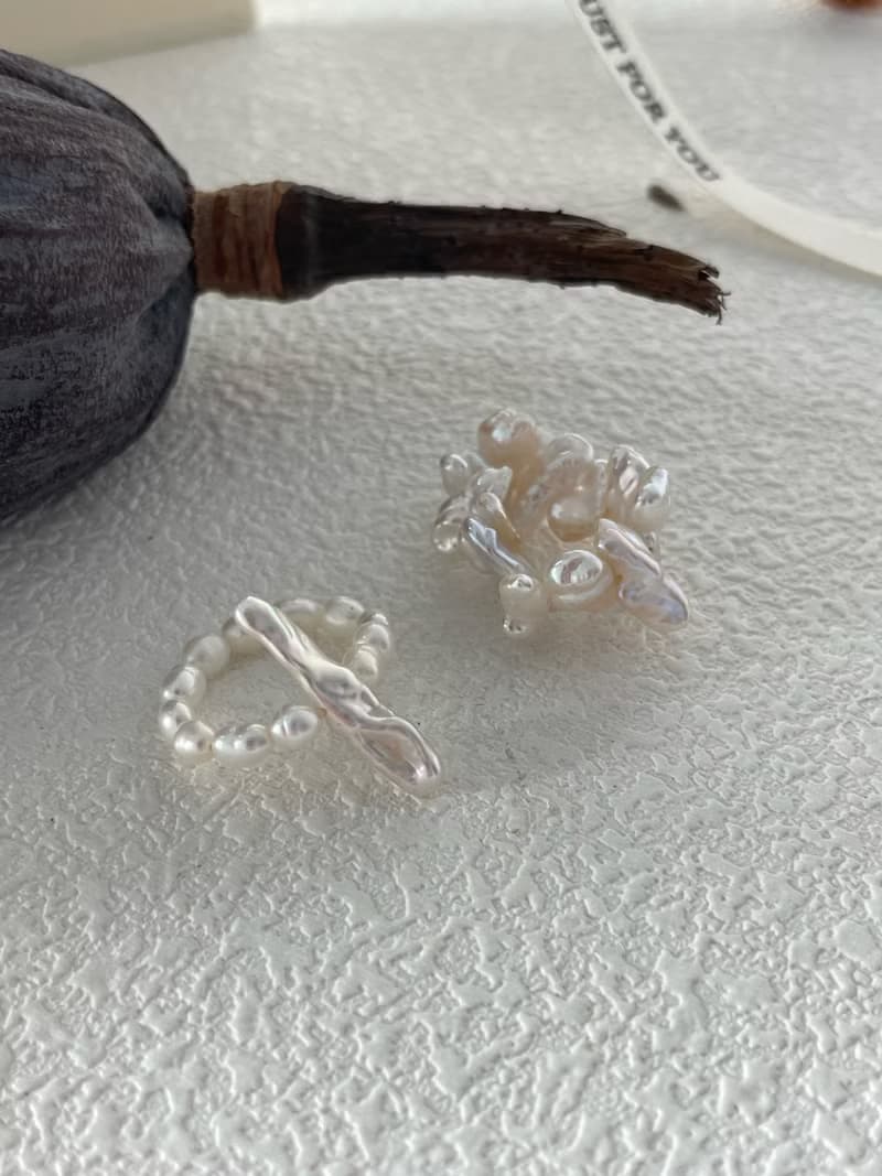 花瓣淡水珍珠彈力戒指