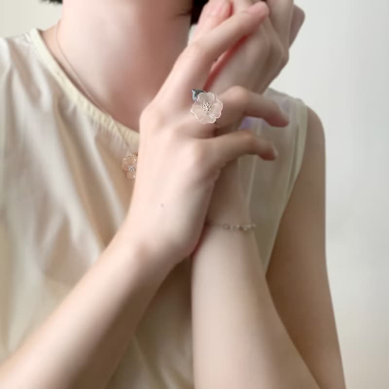 椿花 項鍊 戒指 樹脂 組合 銀飾 禮盒 禮物 生日 花 情人節