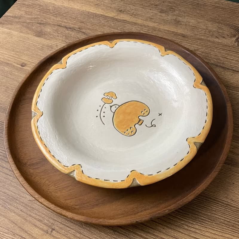 【 小丸 森林 小黃鳥 】小黃花    飛鳥  17 cm  帽子缽型盤