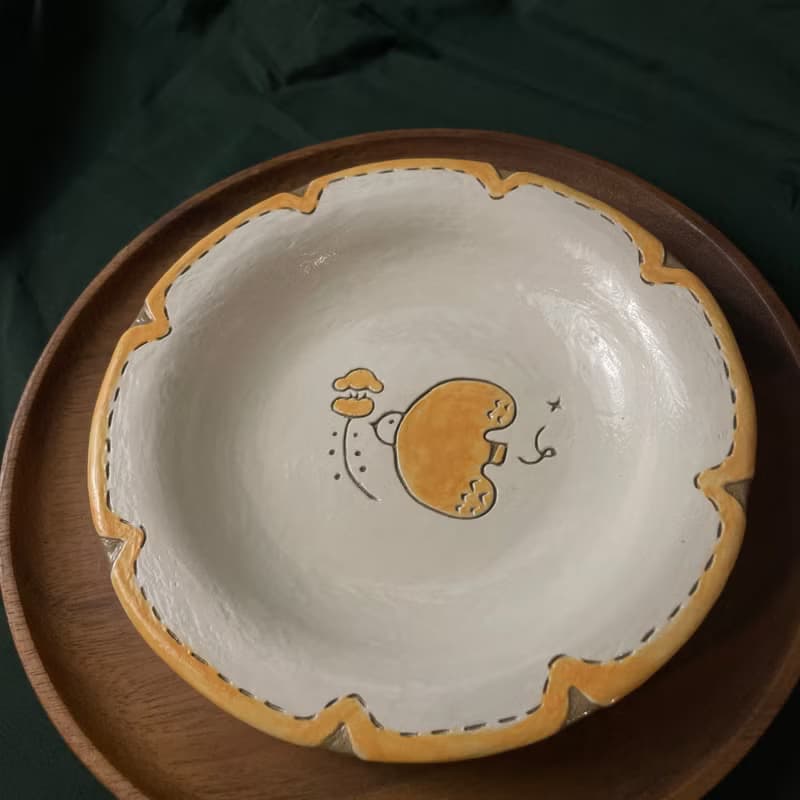 【 小丸 森林 小黃鳥 】小黃花    飛鳥  17 cm  帽子缽型盤