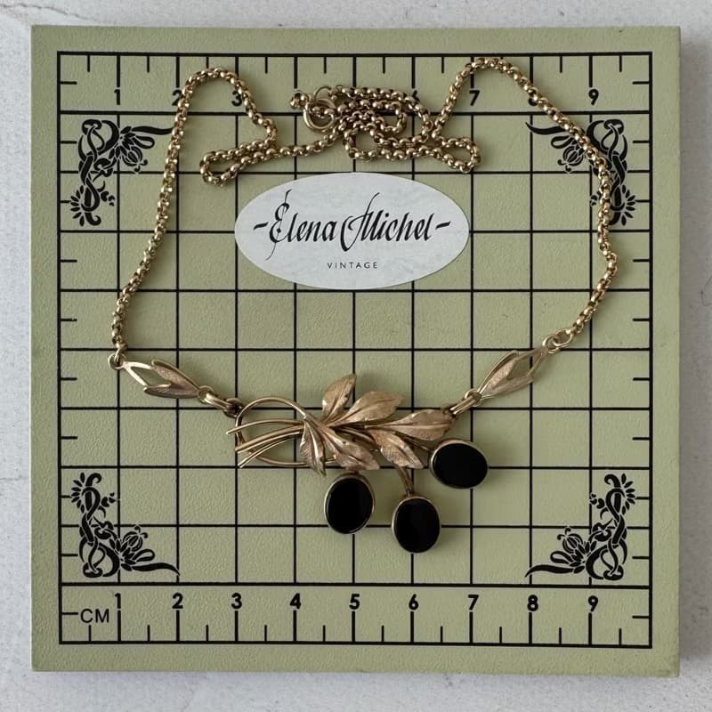 Vintage Van Dell 1950s necklace 12k goldfilled  black onyx stones USA jewelr