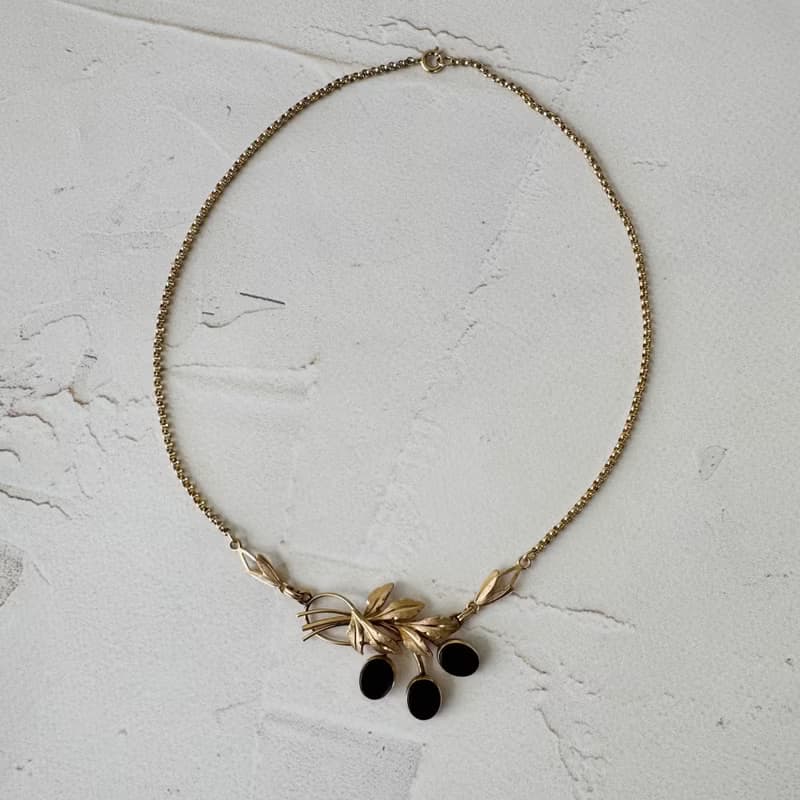 Vintage Van Dell 1950s necklace 12k goldfilled  black onyx stones USA jewelr