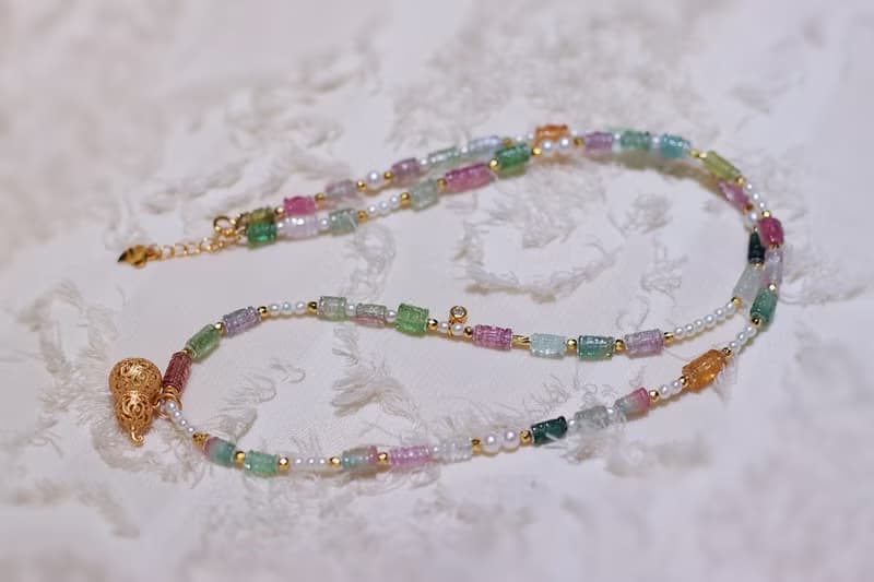 天然碧璽項鏈搭配淡水珍珠古法銀葫蘆福祿安康平安喜樂聖誕禮物