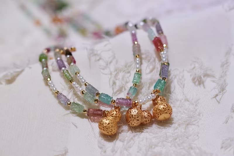 天然碧璽項鏈搭配淡水珍珠古法銀葫蘆福祿安康平安喜樂聖誕禮物