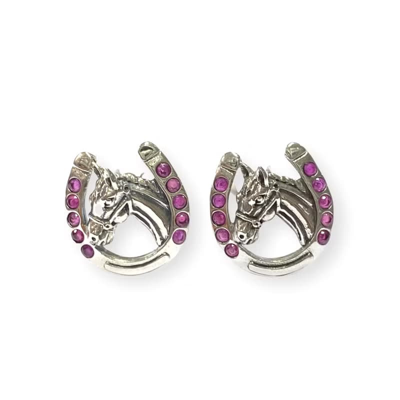 Victorian Style Horseshoe with Ruby Stone 925 Sterling Silver Mens Fathers Gift