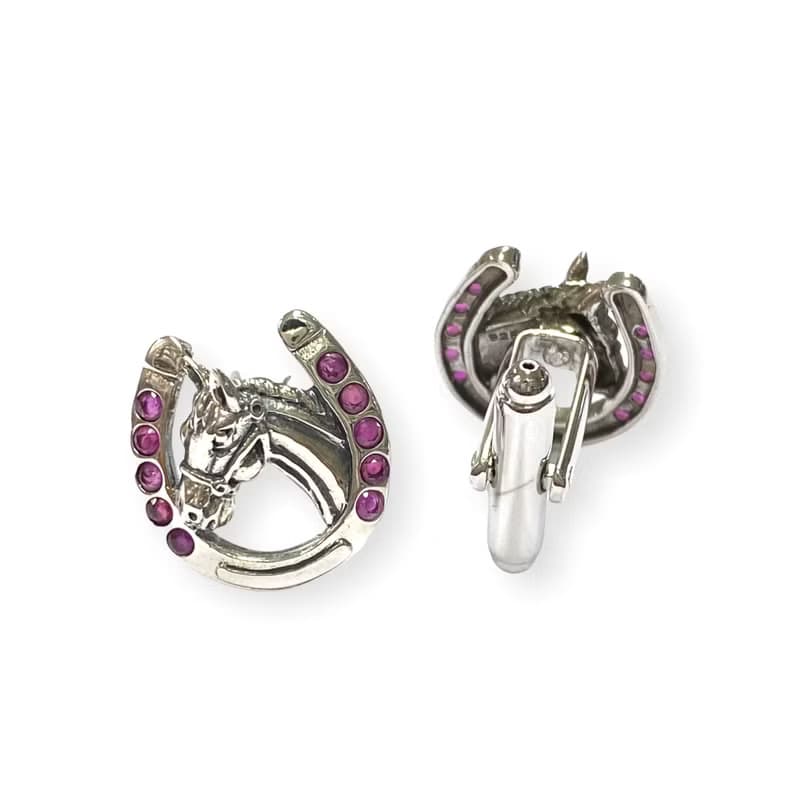 Victorian Style Horseshoe with Ruby Stone 925 Sterling Silver Mens Fathers Gift