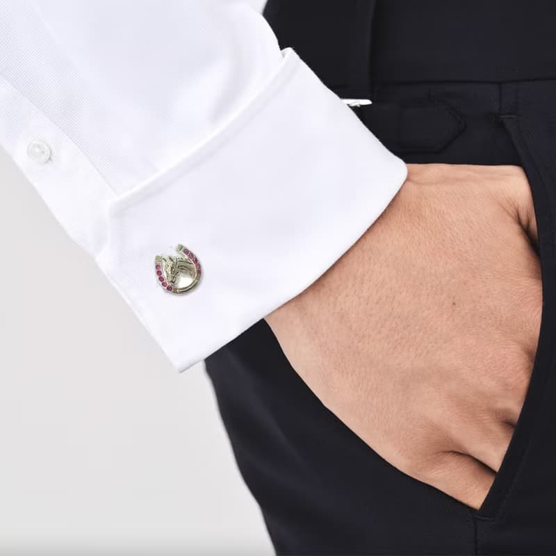 Victorian Style Horseshoe with Ruby Stone 925 Sterling Silver Mens Fathers Gift