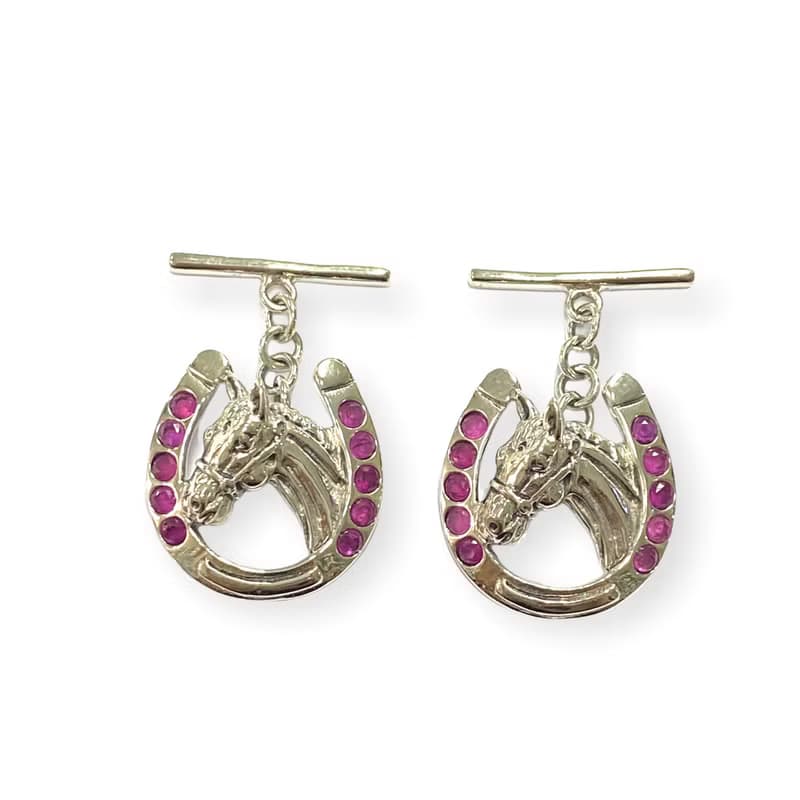 Victorian Style Horseshoe with Ruby Stone 925 Sterling Silver Mens Fathers Gift