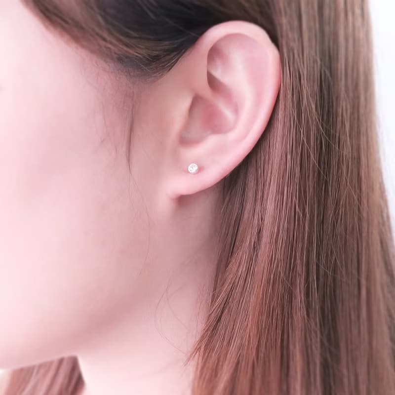 極簡圓形 3mm 單鑽耳環 包鑲設計 925純銀耳環 男生耳環 女生耳環