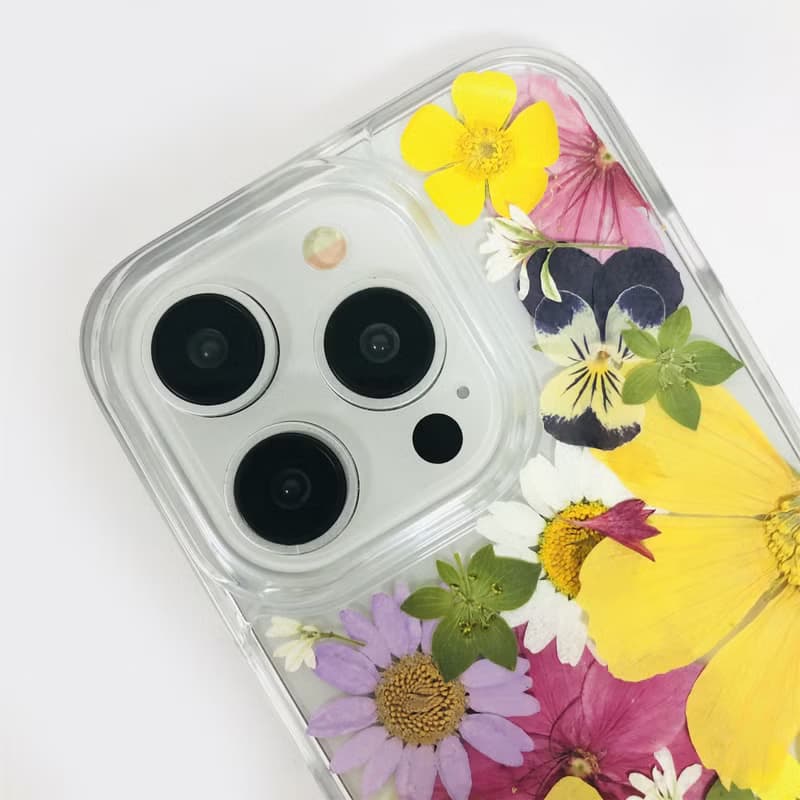 手作天然黃粉白押花手機殼適用於iPhone 16 Pro Max Samsung S25