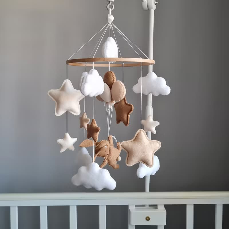 Bunny baby mobile, Chocolaty nursery, Hare balloons baby mobile, Star decor