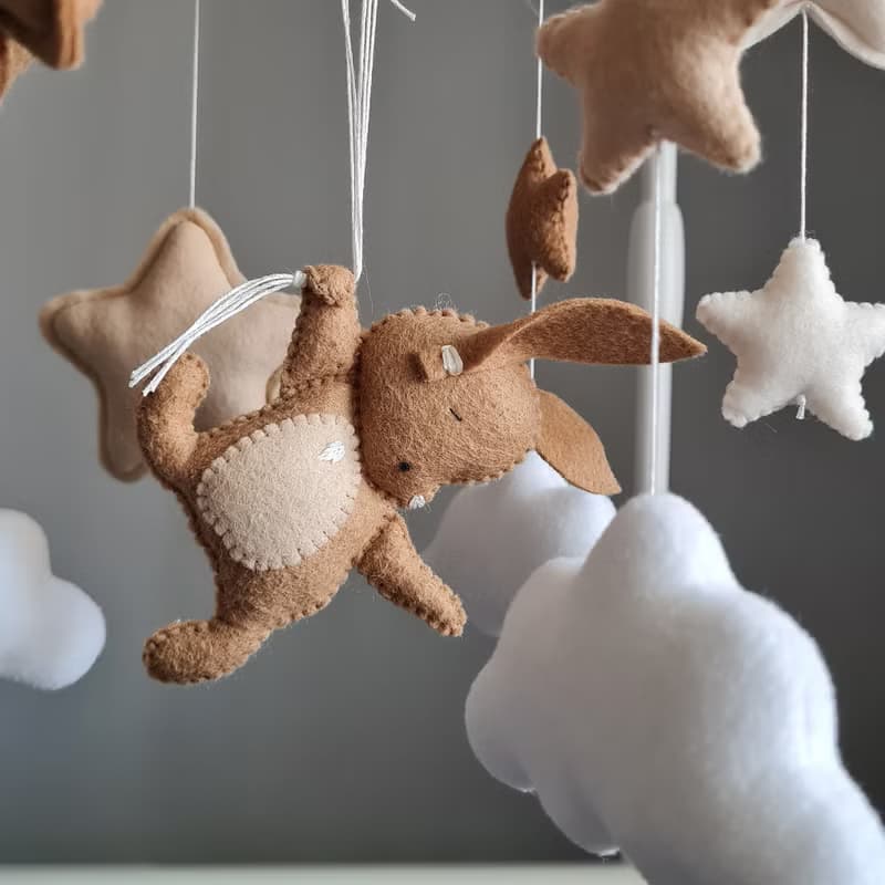 Bunny baby mobile, Chocolaty nursery, Hare balloons baby mobile, Star decor
