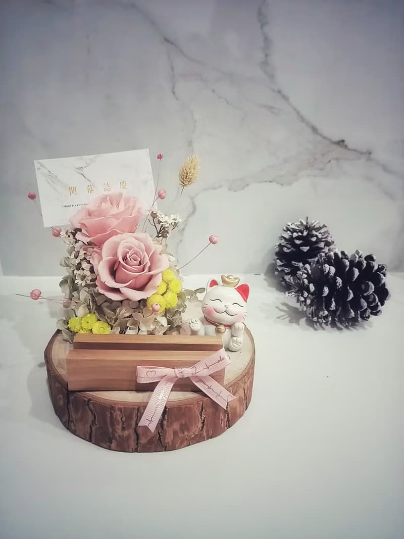 招財貓永生花名片座 開幕送禮/升遷祝賀