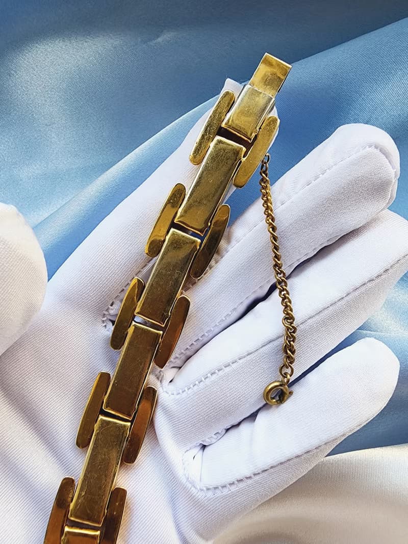 美國西洋古董飾品 /西班牙大馬士革工藝花金紋織圖騰手鍊