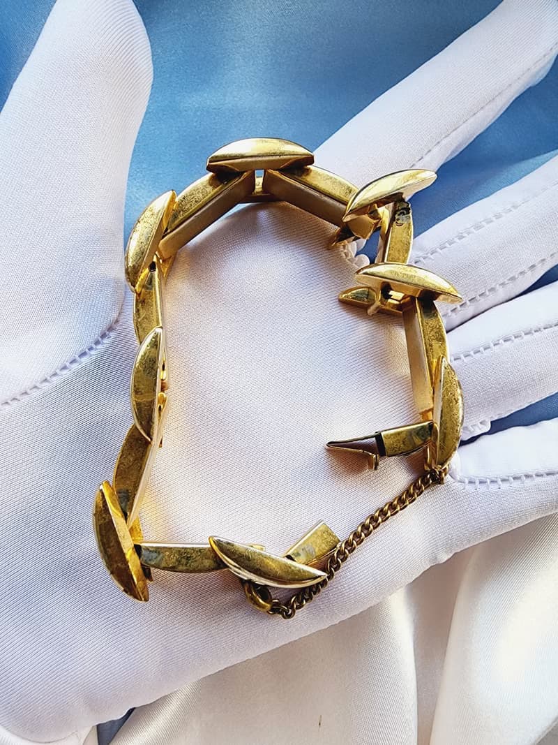 美國西洋古董飾品 /西班牙大馬士革工藝花金紋織圖騰手鍊