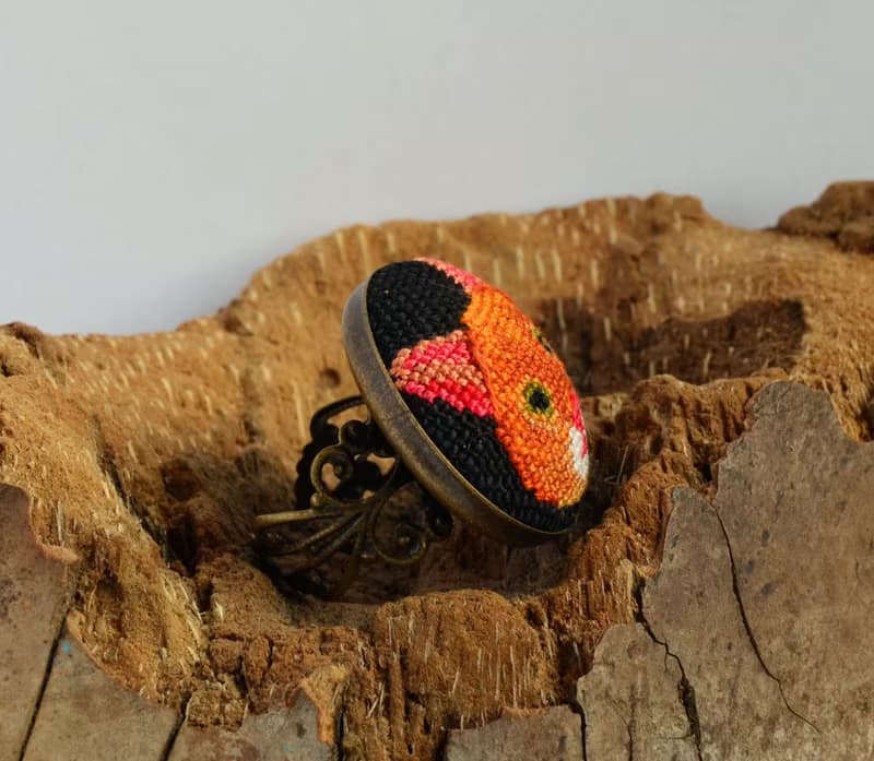 姜貓刺繡戒指 寵物愛好者的十字繡首飾 橙色手工製作的生日禮物
