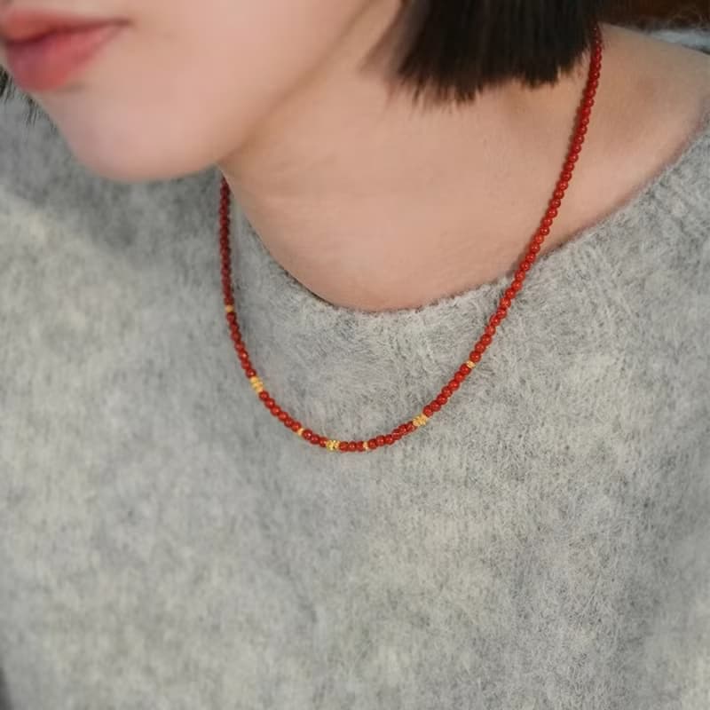 原創手工設計歲穗鴻福天然南紅項鏈女小米珠本命年