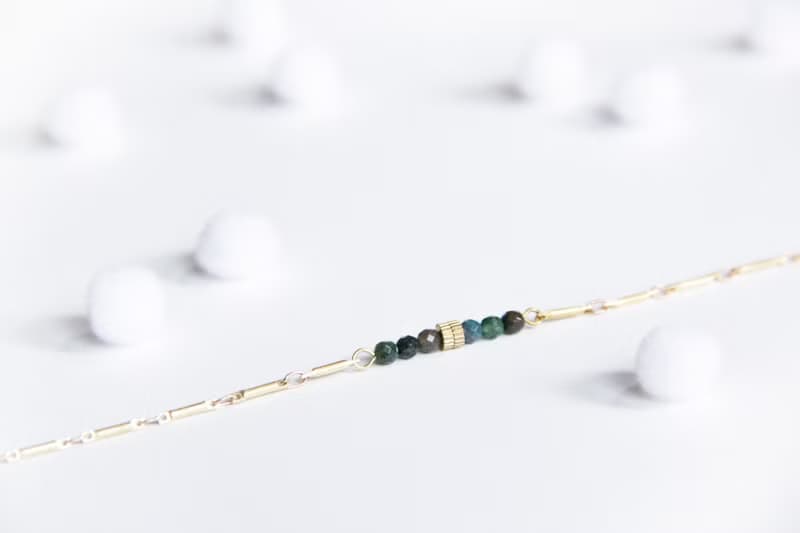 簡約直線手鍊 / 極簡綠光-七彩玉 黃銅手鍊 母親節禮物