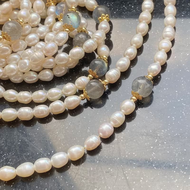 Amelia Jewelry丨飛魚述夢丨天然月光石灰月光淡水珍珠原創手鍊