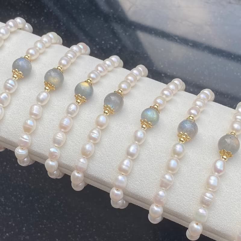 Amelia Jewelry丨飛魚述夢丨天然月光石灰月光淡水珍珠原創手鍊