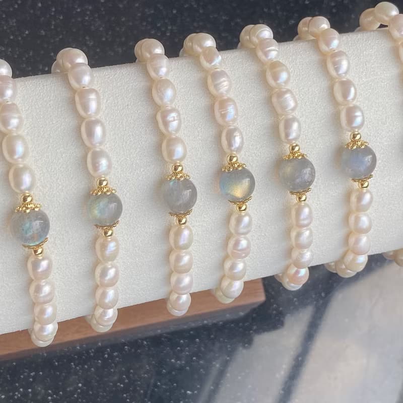 Amelia Jewelry丨飛魚述夢丨天然月光石灰月光淡水珍珠原創手鍊