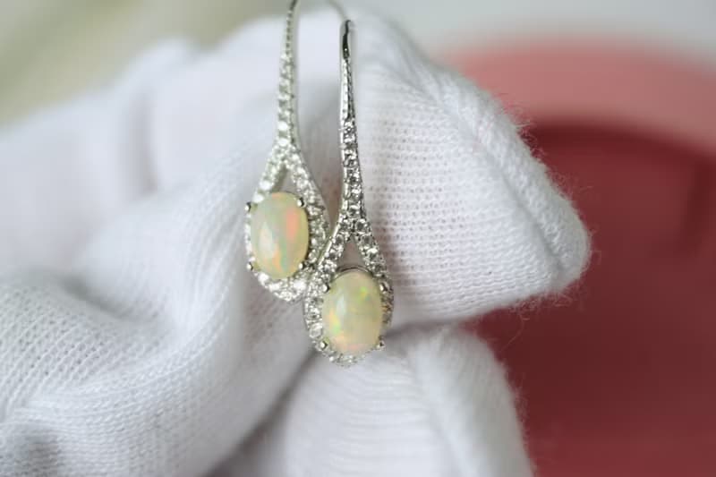 Natural Opal Sterling Silver 925 Drop Earrings.