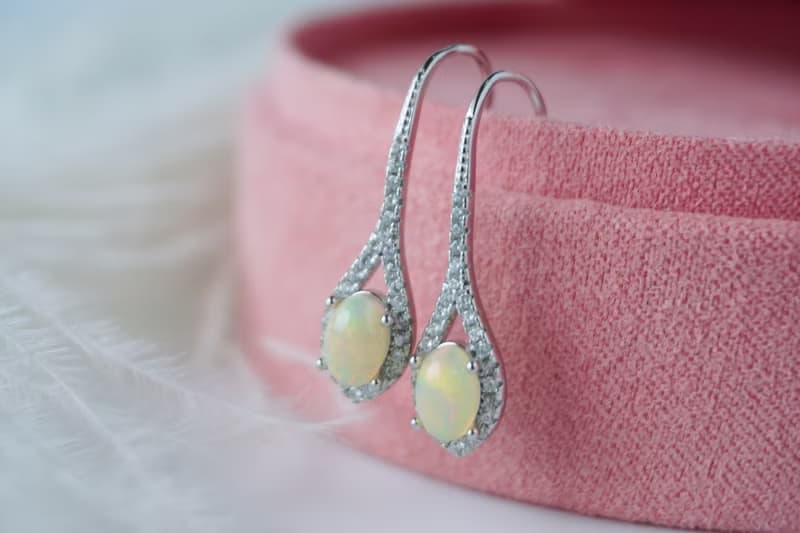Natural Opal Sterling Silver 925 Drop Earrings.