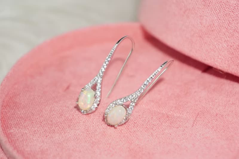Natural Opal Sterling Silver 925 Drop Earrings.