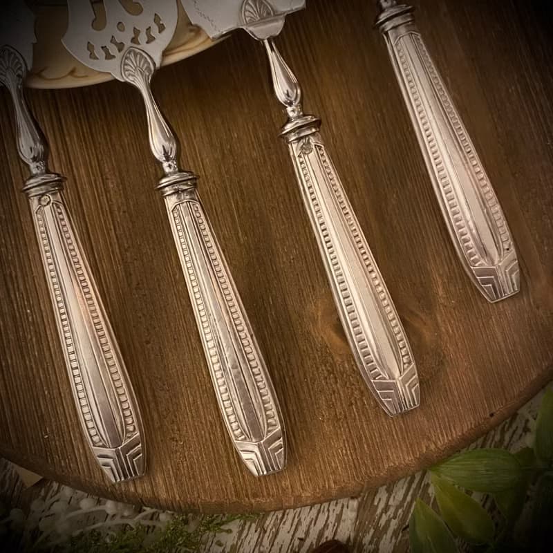 特價 法國art deco時期 純銀柄鍍鉻使用面 下午茶餐具4件組