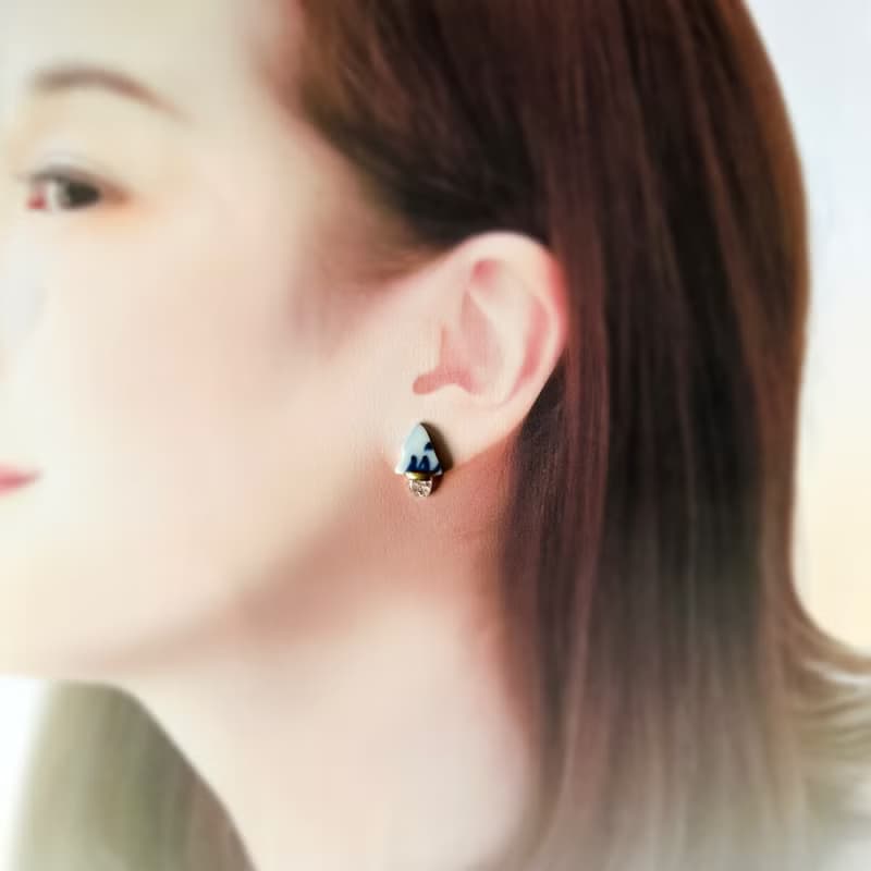 シー陶器 クラック水晶 金継ぎ ピアス イヤリング ノンホールピアス 陶器 水晶 天然石 パープル 紫 ホワイト 白 青 ブルー ゴールド 金 ギフト