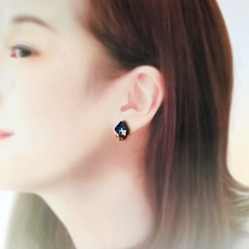 シー陶器 クラック水晶 金継ぎ ピアス イヤリング ノンホールピアス 陶器 水晶 天然石 パープル 紫 ホワイト 白 青 ブルー ゴールド 金 ギフト