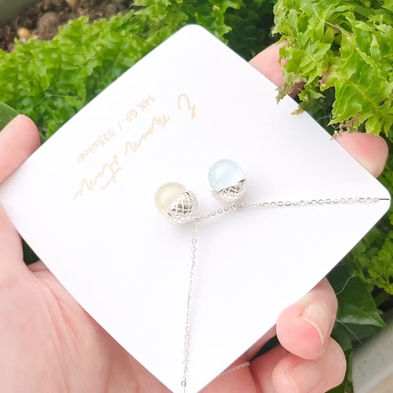 有時候假裝自己是菠蘿麵包的橡實果子 天然多寶石純銀項鍊