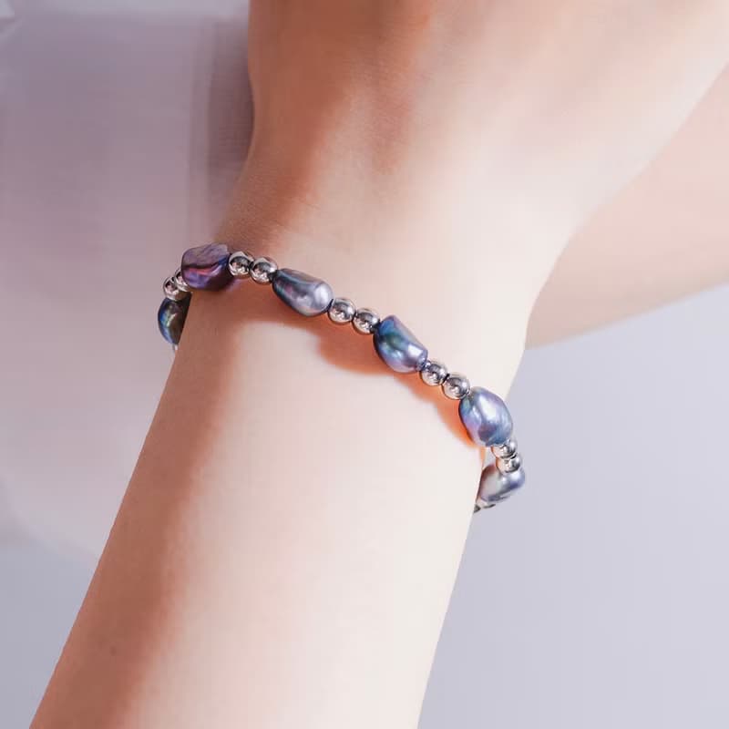 極晝系 | 曙光 - 天然珍珠 巴洛克珍珠 抗敏 不銹鋼 手環