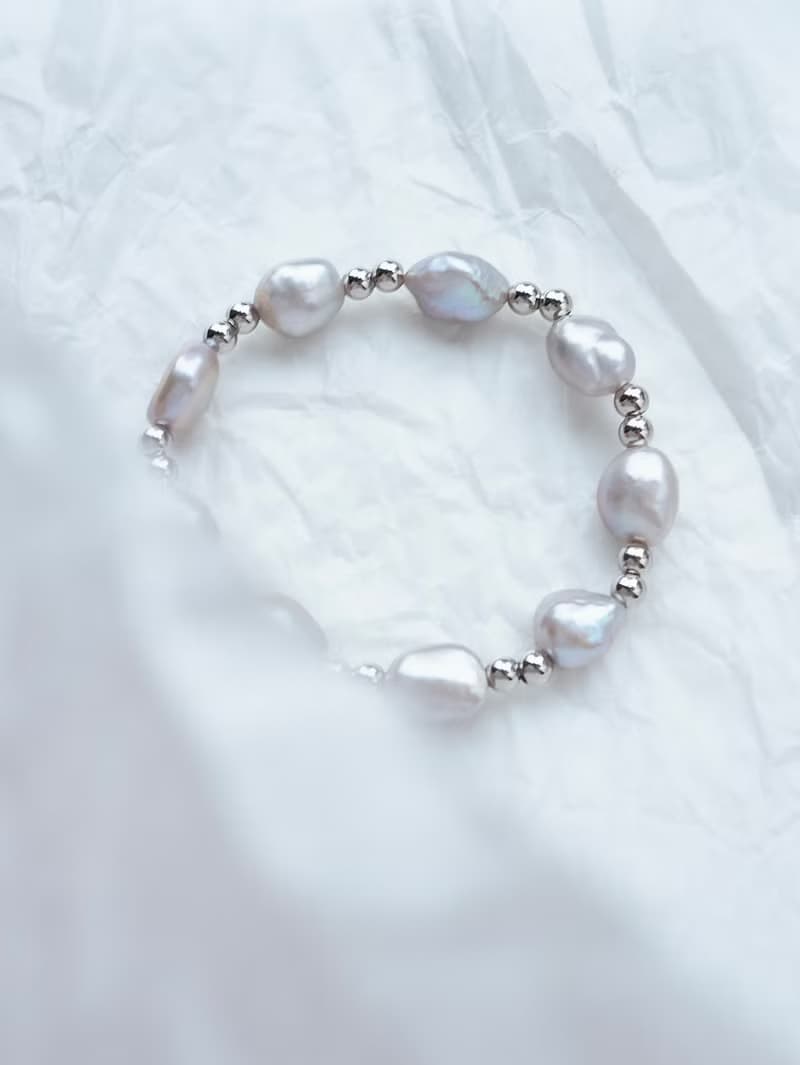 極晝系 | 曙光 - 天然珍珠 巴洛克珍珠 抗敏 不銹鋼 手環